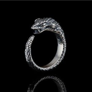 WILLIAM HENRY OPHION SCULPTED STERLING SILVER 'SNAKE' SERPENT MEN’S RING
